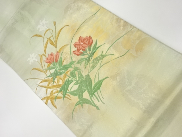 JAPANESE KIMONO / VINTAGE HIRAKI NAGOYA OBI / WOVEN FLORAL PLANTS
